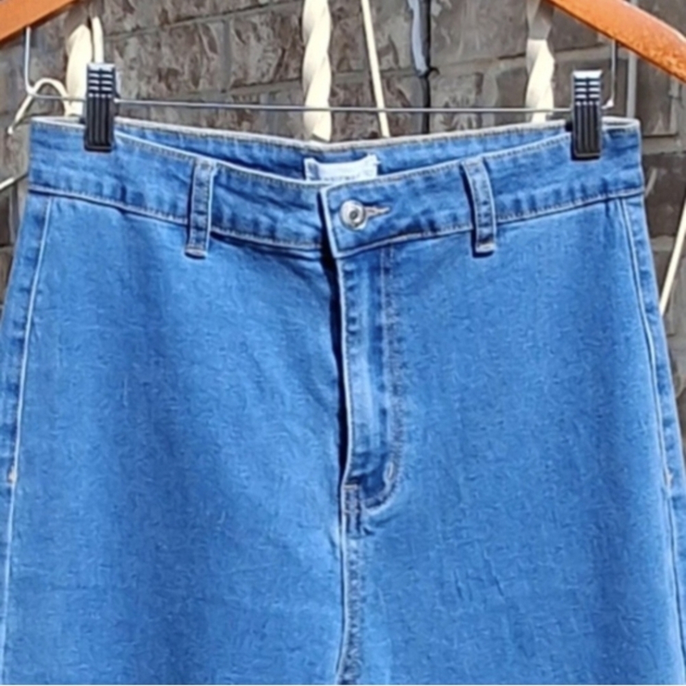 Annie Wear High Rise Wide Leg Stretchy Cropped Denim Blue Jeans Women Size Large - Picture 2 of 16